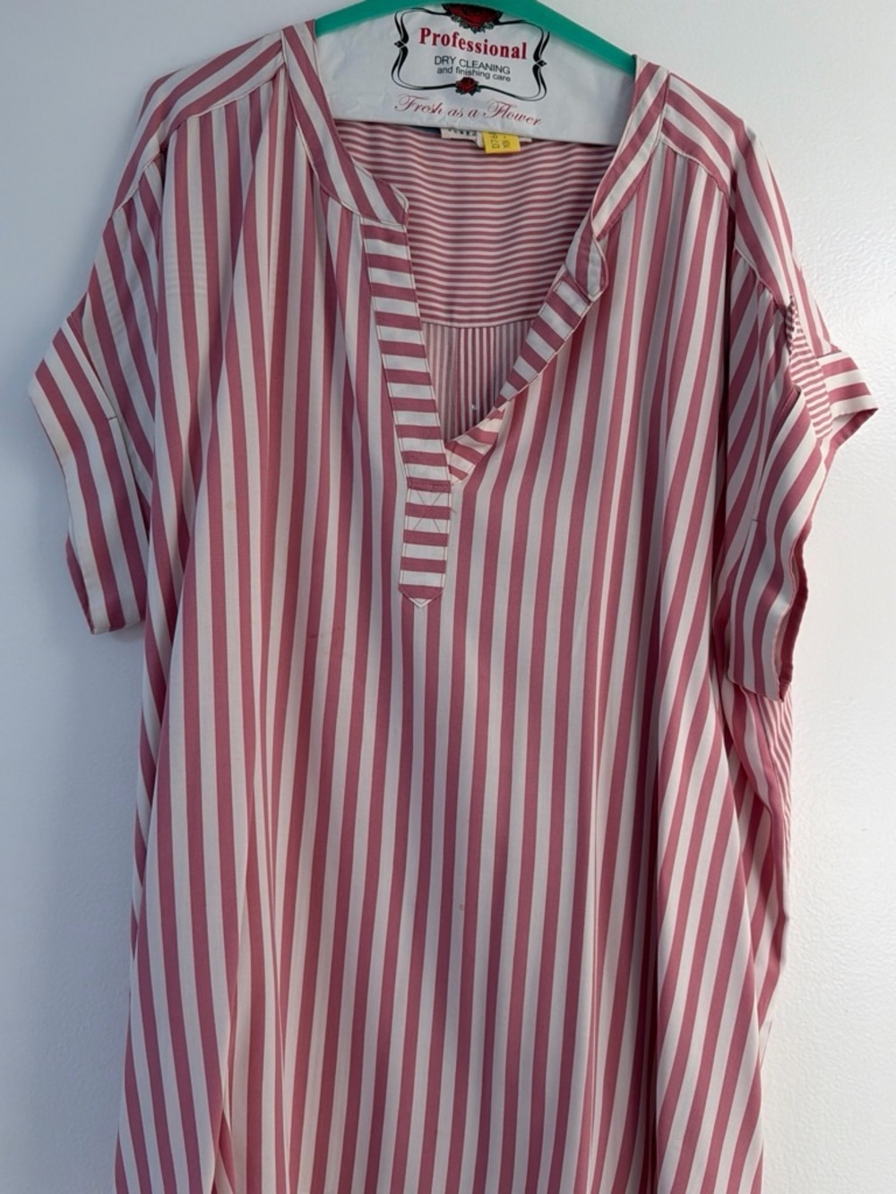 a new day Pink & White Vertical Stripe V-Neck Tunic